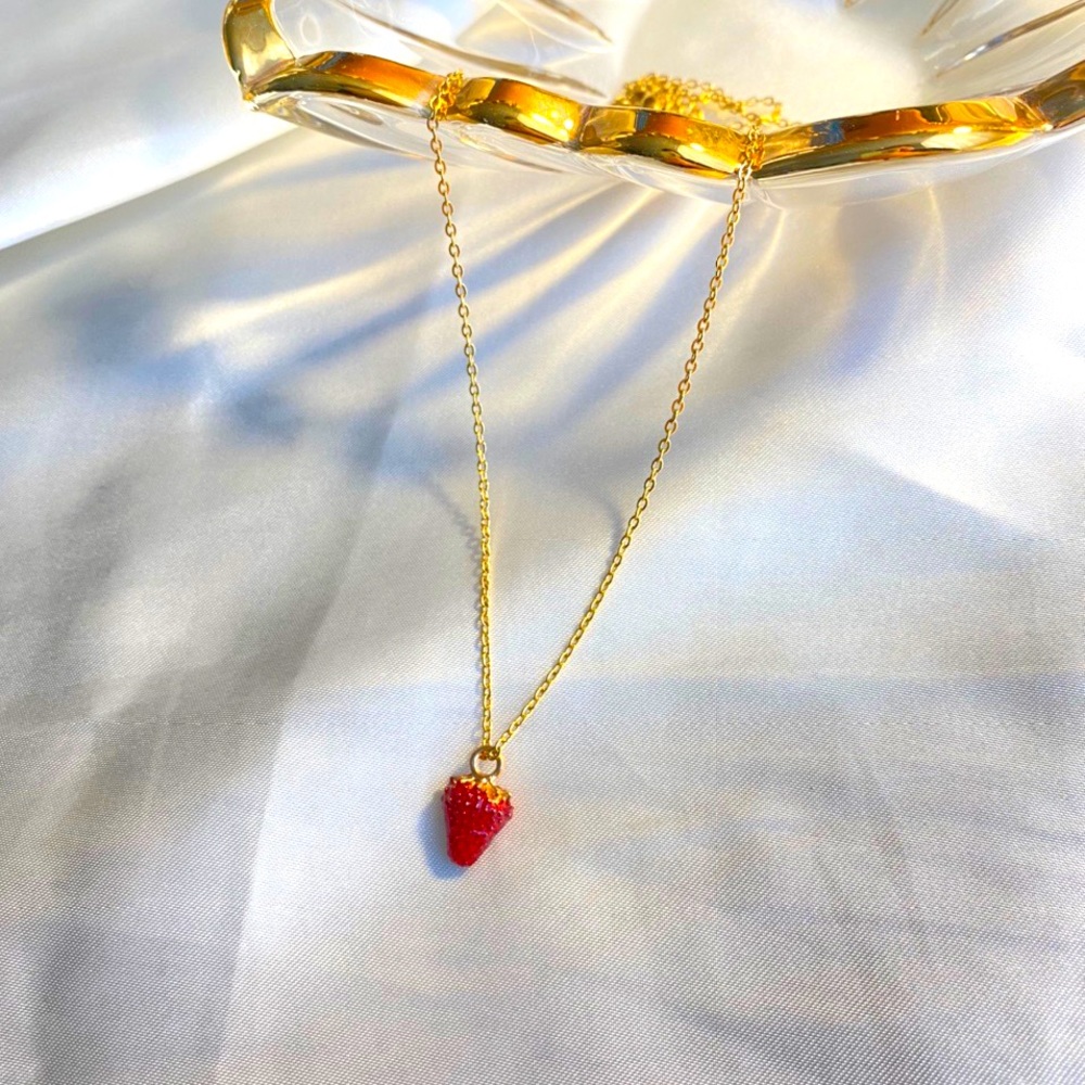 Stainless steel gold plated strawberry necklace